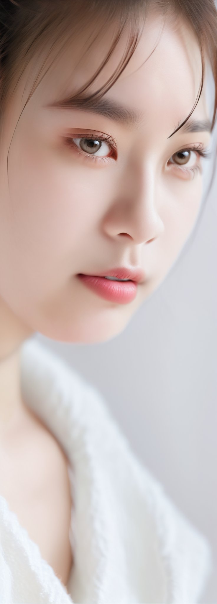 a beautiful young girl, oval face, frosty lips, small earrings,intricate high quality details,city background  photorealistic,perfect light,Korean,Japanese