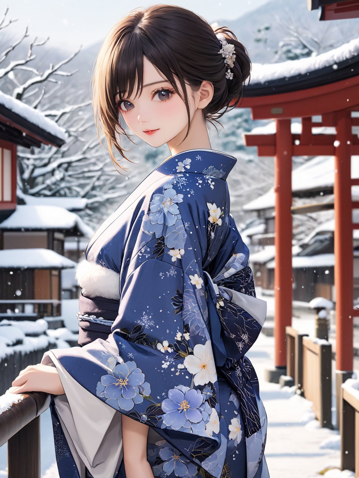 //Quality,
photo r3al, detailmaster2, masterpiece, photorealistic, 8k, 8k UHD, best quality, ultra realistic, ultra detailed, hyperdetailed photography, real photo
,//Character,
1girl, solo, cowboy_shot, looking_at_viewer
,//Fashion,
kimono
,//Background,
Kyoto, outdoors, winter, snow
,//Others,
goodbye