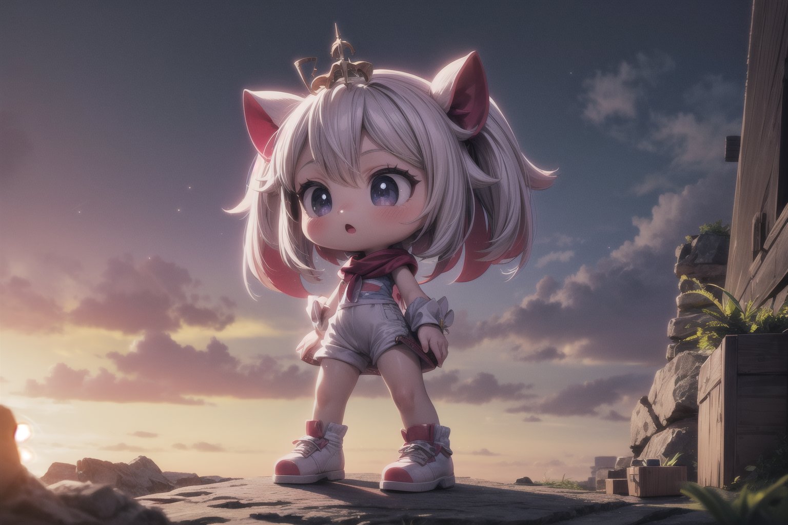 littlest paimondef, little (full body view of lora:paimon-000004:1), (masterpiece), best quality, HDR, 32k UHD, Ultra realistic, highres, highly detailed, ultra_hd, high resolution, ultra_detailed, hyper realistic, extemely detailed background, detailed_background, complex_background, depth_of_field, extremely detailed and complex, outdoor, littlest (Amy Rose), show yourself as (Amy Rose), show me your (Amy Rose) costume, creating an atmosphere in Mobius, creating an atmosphere at Mobius,