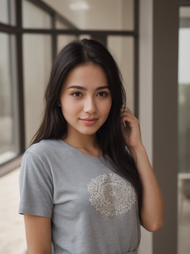 pretty russian mix japanese girl, 30 years old. Average body, bright honey eyes with sharp size, full lips, long eyelashes. Black, ponytail, soul and spiritual mentor. T-Shirts,cinematic,photorealistic,masterpiece,1 girl ,best quality