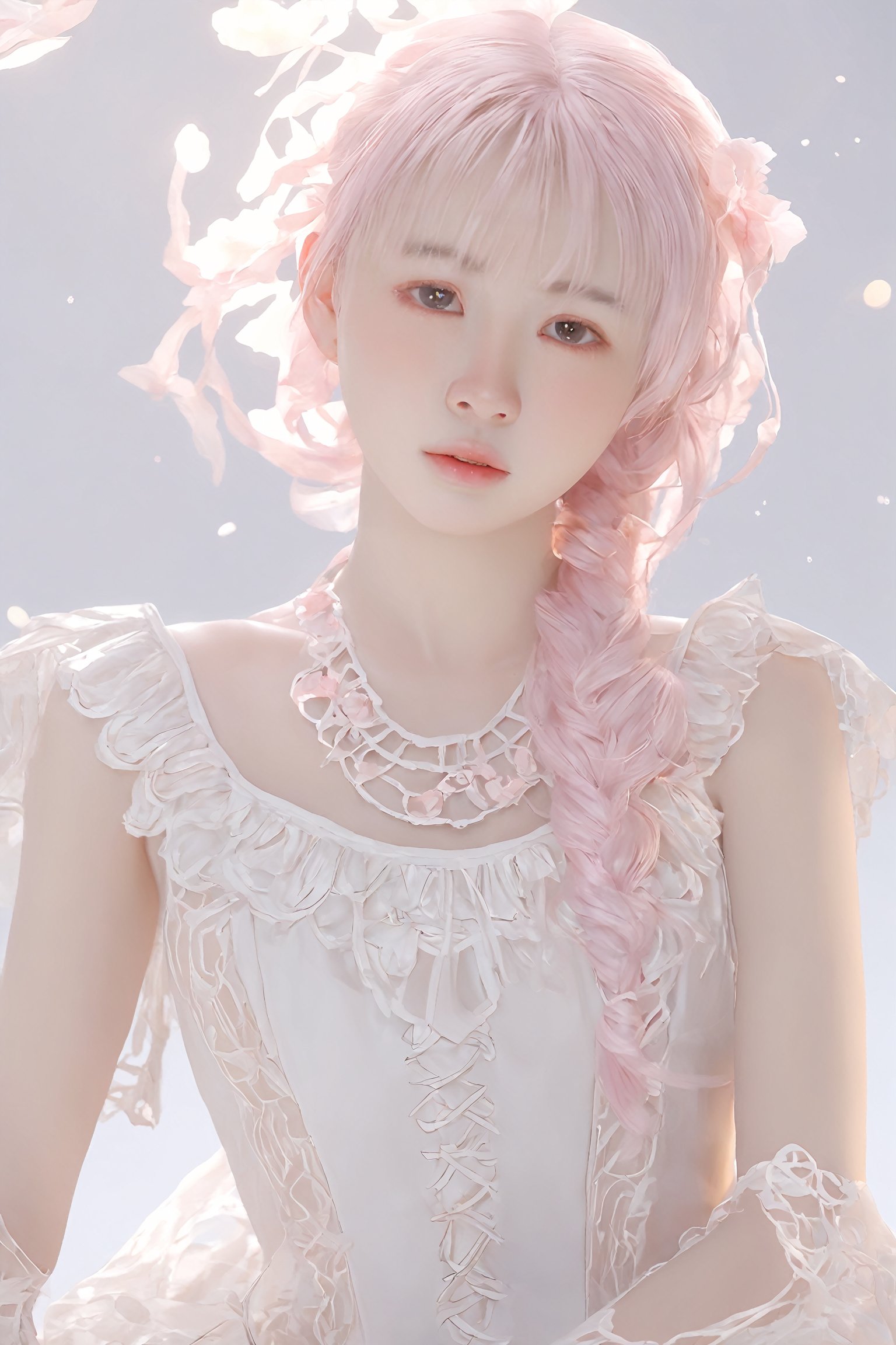 A majestic masterpiece depicting Kanna Kamui, a stunning 16-year-old girl with a flat chest and breathtakingly pretty face, posing solo in a full-body shot against a simple, soft background. Her light pink hair flows delicately, accentuating her youthful charm. The lighting is warm and inviting, casting a gentle glow on her porcelain-like skin. Every detail is meticulously rendered in 8K ultra-high definition, showcasing Kanna's perfect anatomy with precision and accuracy.