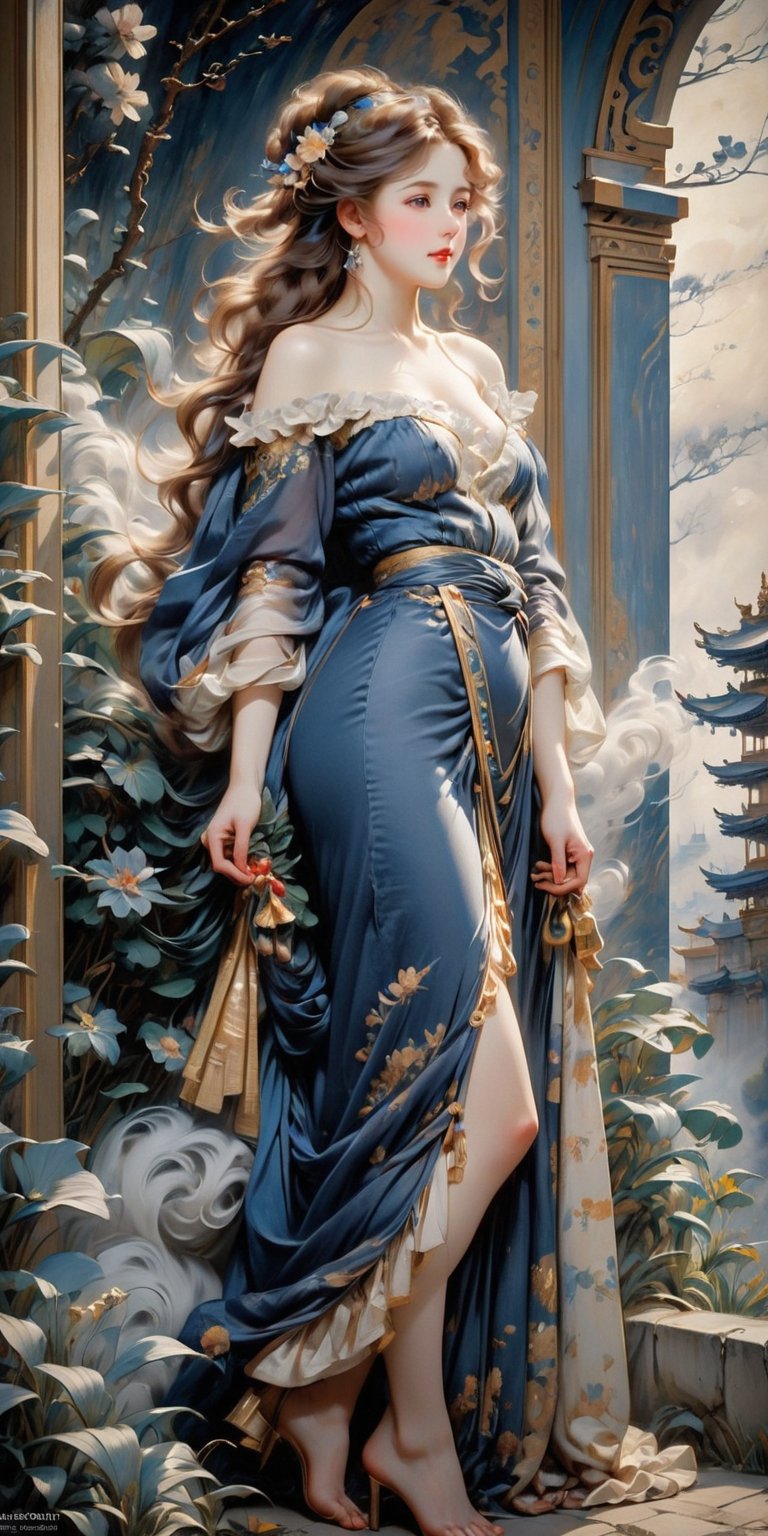 //Style, Great artist style, Auguste Renoir, Alphonse Mucha, Gustav Klimt, 
//Quality, Masterpiece, Top Quality, Official Art, Aesthetic and Beautiful, 16K, highest definition, high resolution 
//Character, (1 chinese building), ,black and blue entanglement, sharp focus, fantasy, (dense fog:1.7)