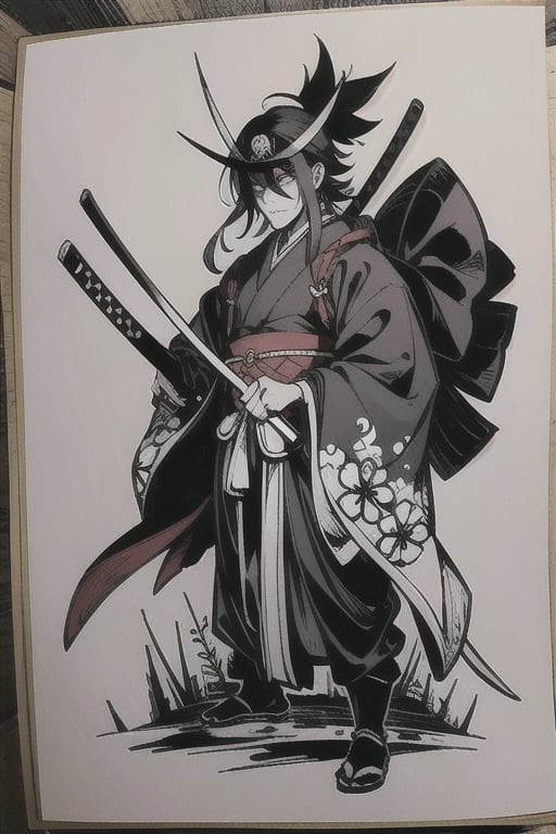undead samurai,black ink style
