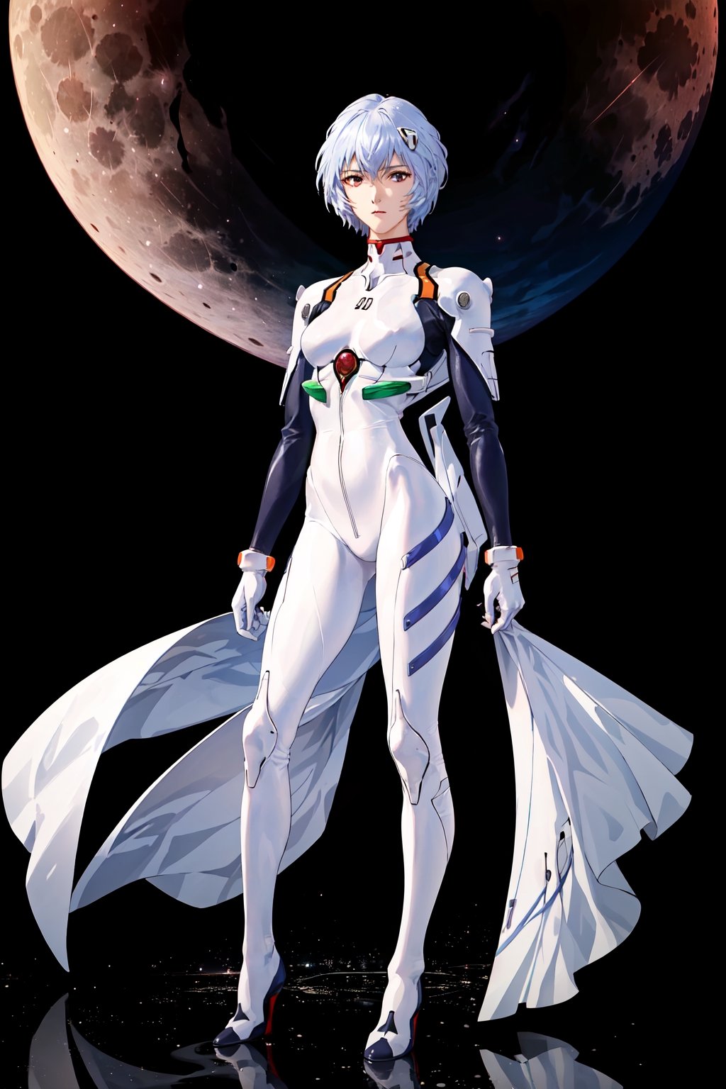 (best qulity), (masterpeice),
girl dynamic pose, white bodysuit, shoulder armor,
dramatic lighting,ayanamirei, fullmoon, realistic 