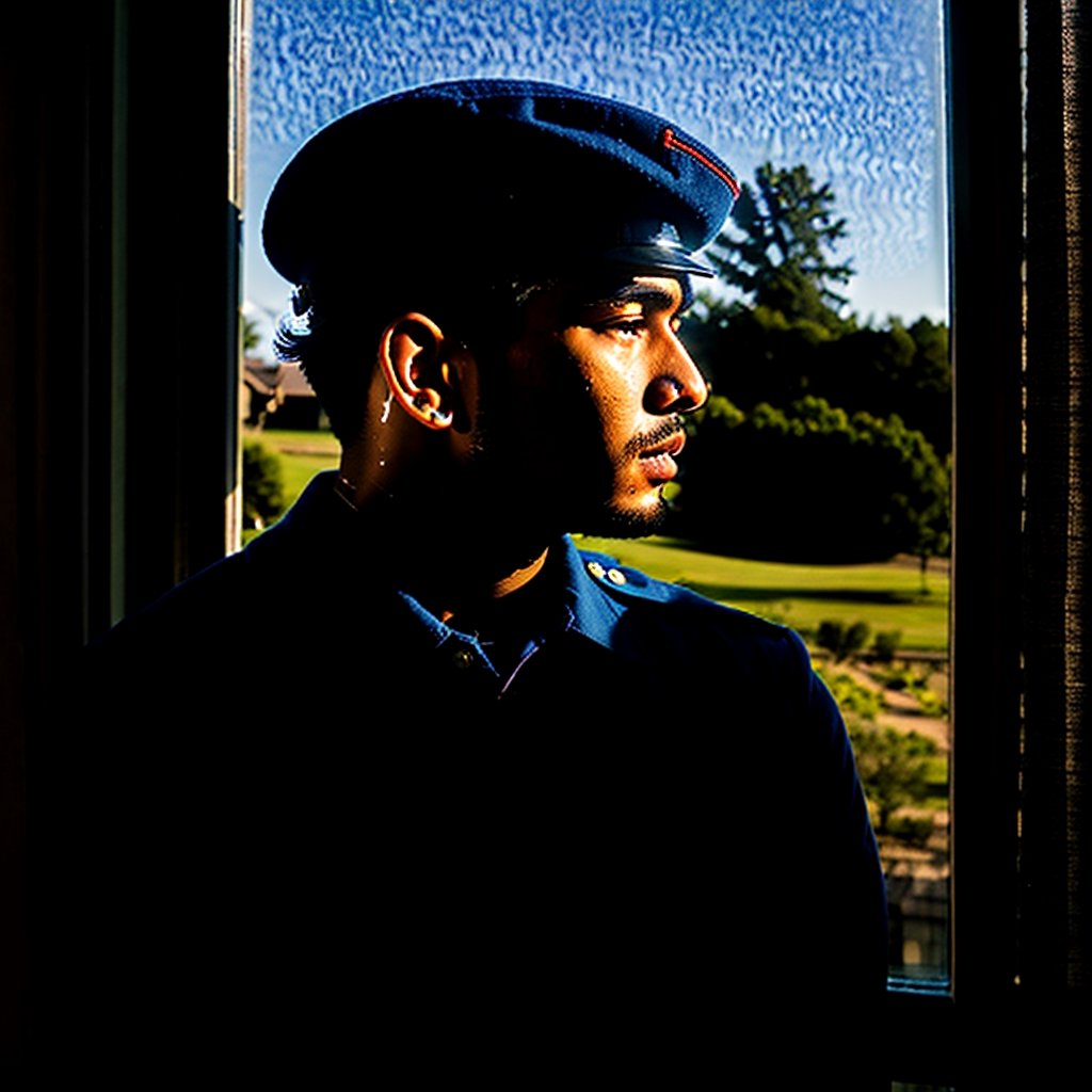 close up shot, solo, 1indian boy, male focus, teenage, handsome, full lips, WW2 soldier cap, ground vehicle, realistic, house interior, looking through the window, 2020s style setting, (high detailed skin:), 2020s acters dress, 4k ultra hd, smooth picture, noise-free realism, sigma 85mm f/1.4,photorealistic, age 17