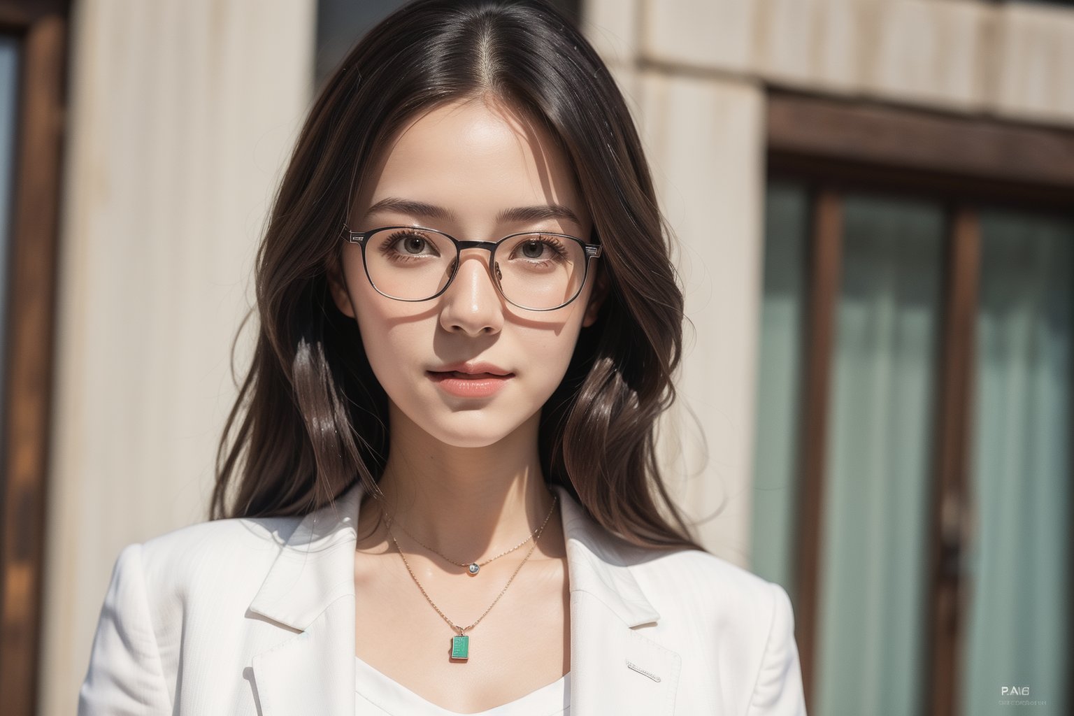 masterpiece, best quality, 3D rendering, 3DMM style, Close-up, sportrait, 3D, 1girll, smile, wear glasses, Solo, （Brunette long hair 3.2）, necklace, freckle, jewelry, Look at the camera realistically, full body, (White suit 1.2) With plain background and white, edges, looking away, short hair, parted lips, green eyes, necklace, make-up
BİLGİ white suit,(Song Hye-gyo:0.8), (Emma Watson:0.8),
