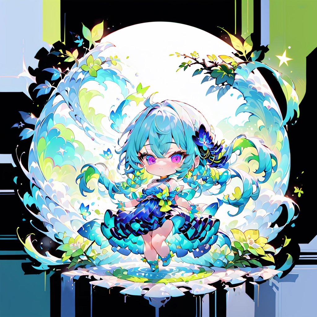 masterpiece, best quality 1.2, Create a chibi anime a girl with long flowing hair and a determined expression. She is wearing a stylish dark dress with chinese accents. Surrounding her are several large green serpents with menacing expressions. The background should depict chinese theme (transparent),slit pupils. full body. 1 person. full color. vivid colors.,chibi