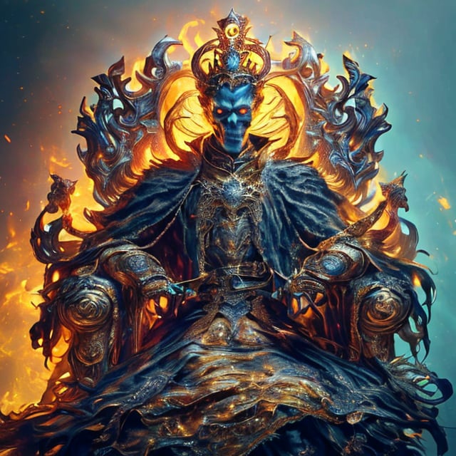 A majestic king sits atop a throne, his crown gleaming in warm golden light. He wears regal attire, with intricate embroidery and precious jewels. His strong jawline is set in determination as he gazes out at a grand kingdom landscape, where rolling hills meet the distant blue skies.,ghostrider,dragon,stworki,moonster,DonMRun3Bl4d3,leviathandef