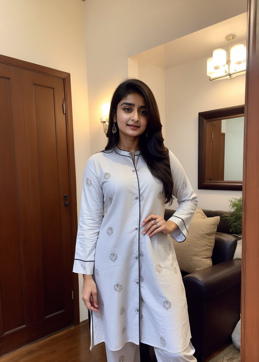 Lovely cute hot Alia Bhatt, acute an Instagram model 22 years old, full-length, long blonde_hair, black hair, winter, in a Mal , Indian, wearing a Pakistai dress Kurti pajama, Lives text on top, thin shaped_body,