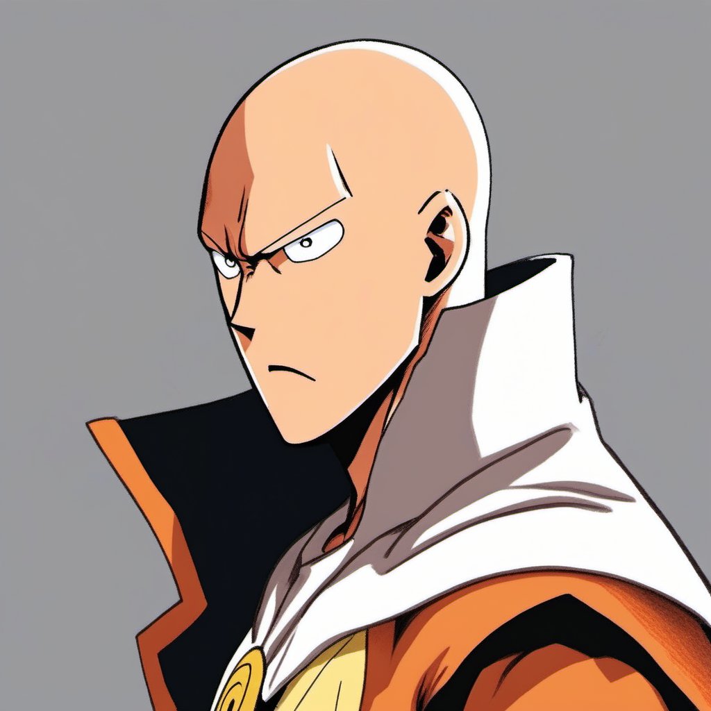 Illustration, one punch man, cool Profile picture,saitama,2d art, no background, dynamic orange colour 