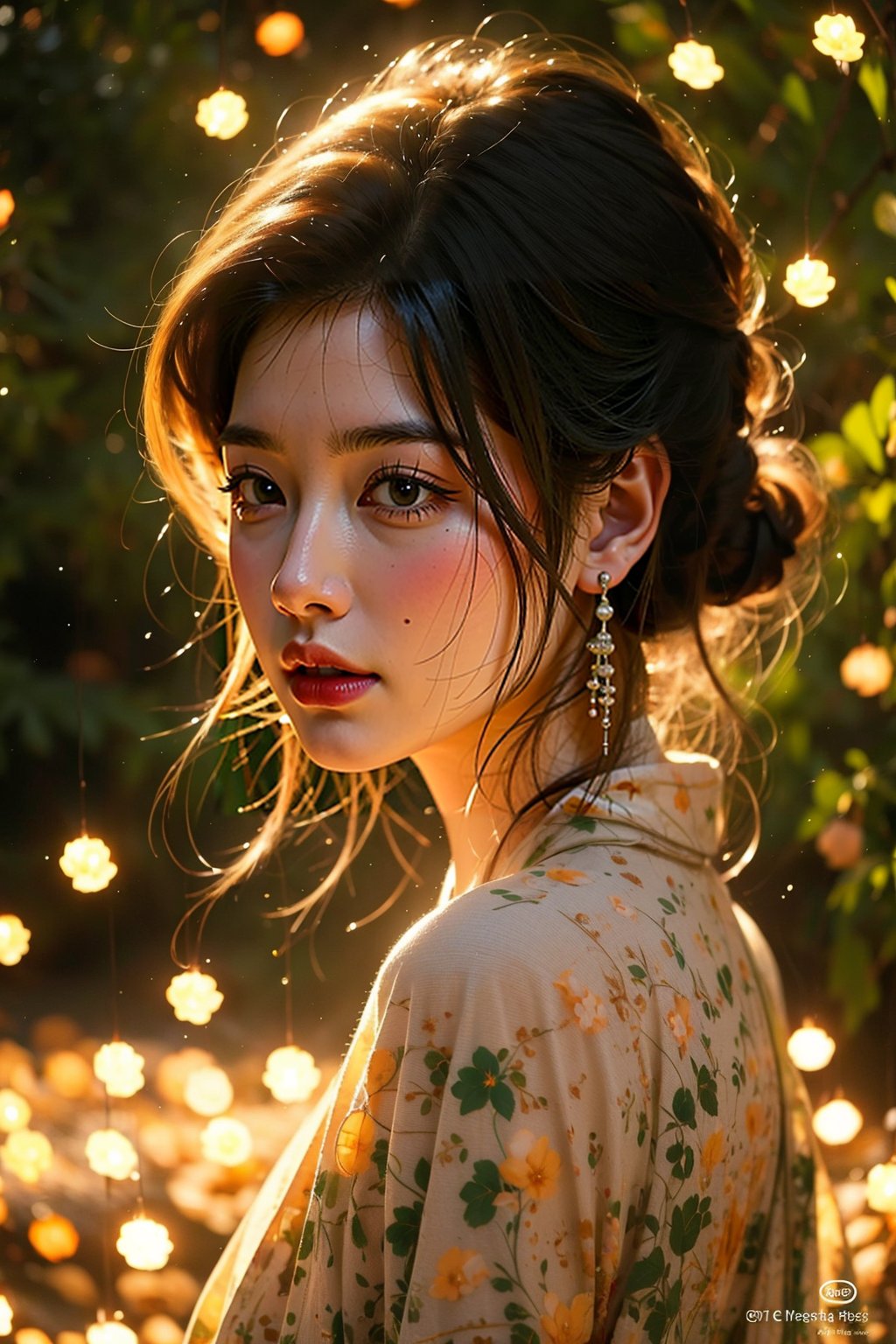 1 japan girl, 8k, masterpiece, ultra-realistic, best quality, high resolution, high definition,fancy light, fireflies