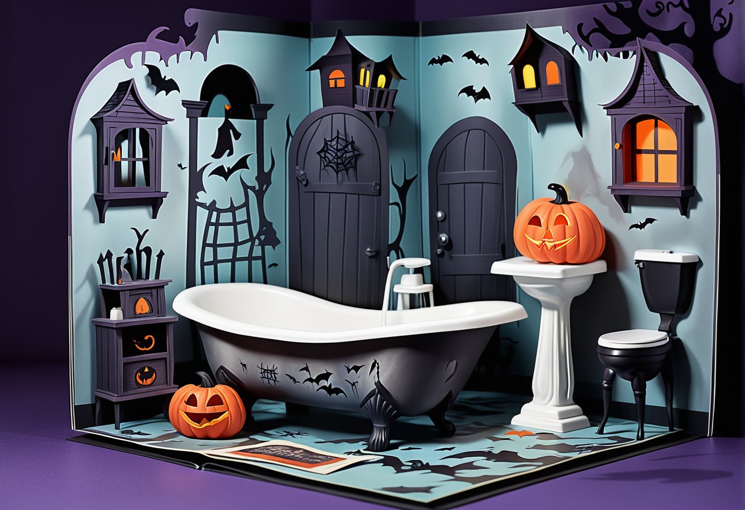 Pop-up book (bathroom in a haunted house),halloween