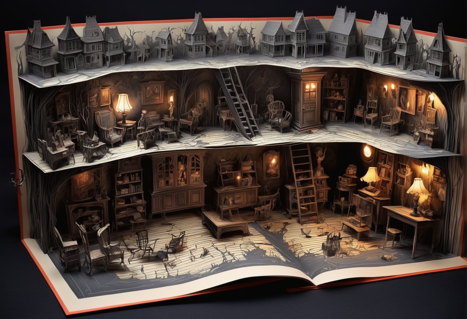 Pop-up book (basement in a haunted house),LegendDarkFantasy