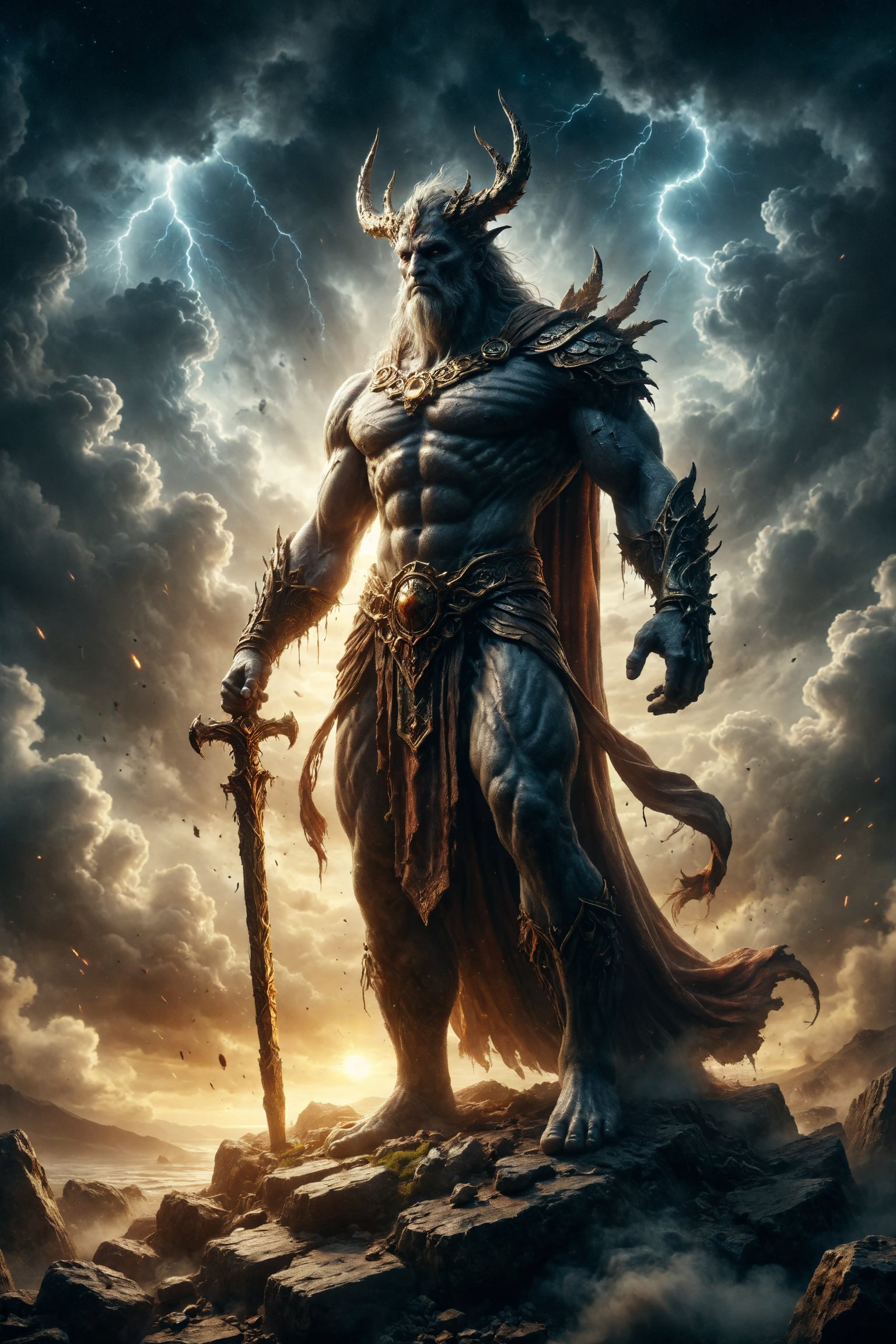 epic god of  the stregh  full body, epic mistic composition