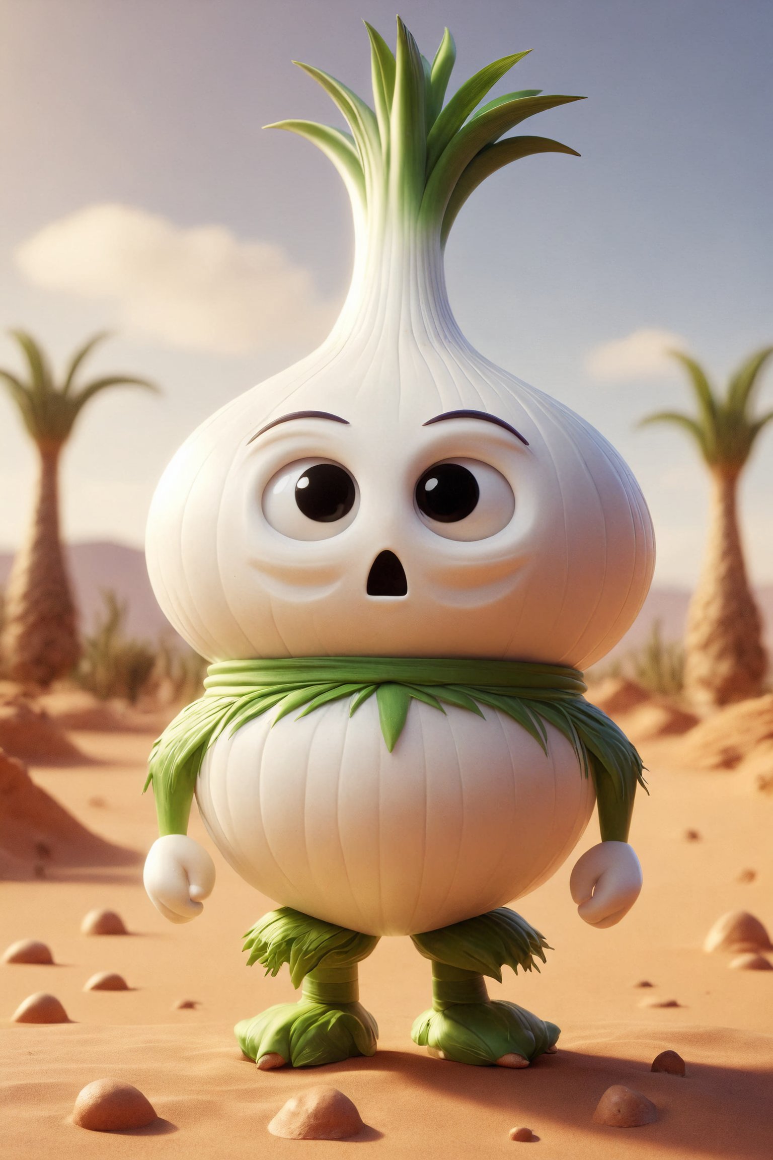 Epic characte cute buy style pixar of god of a onion, full body mistic composition in a desert
