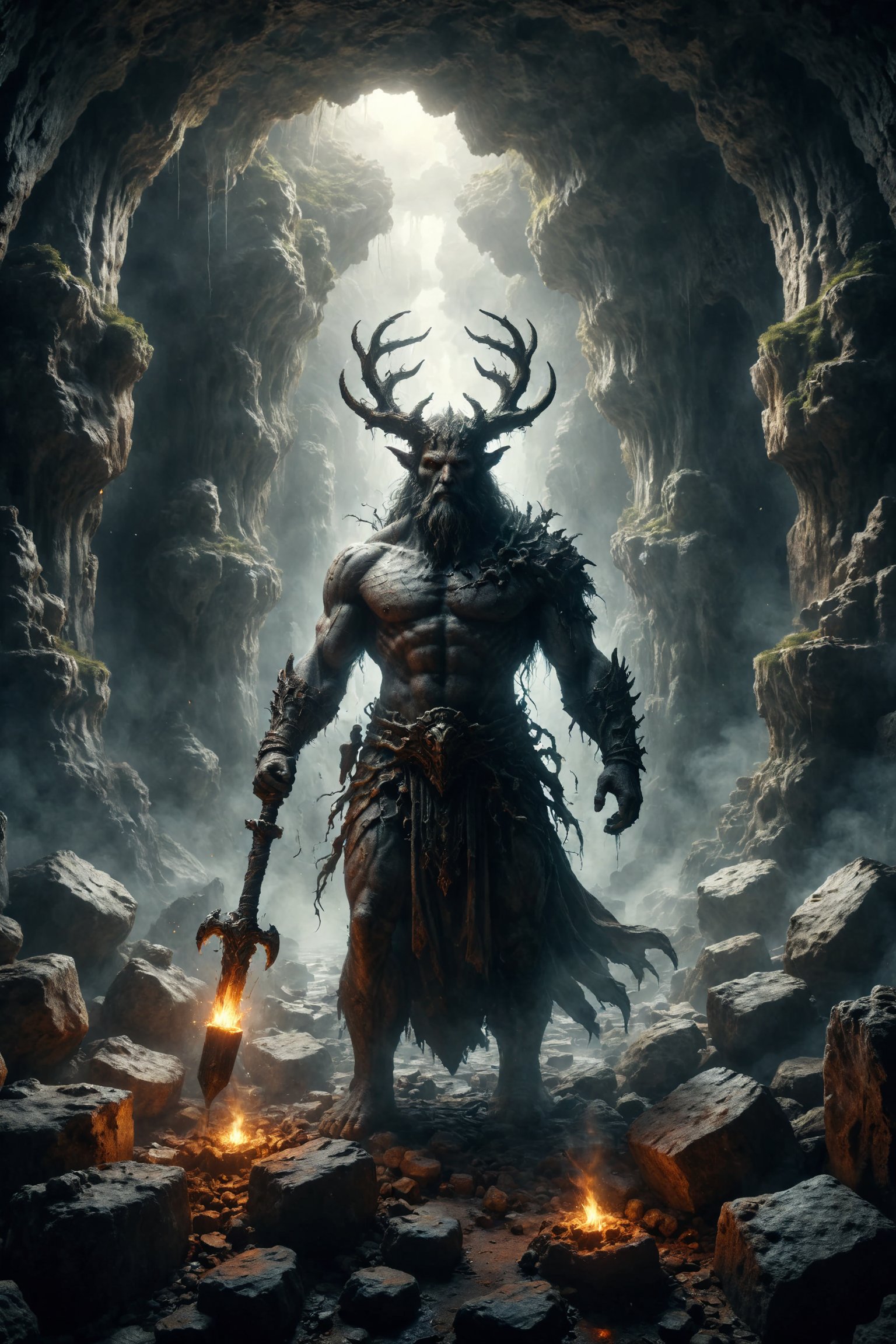 epic god of  the caves, full body, epic mistic composition