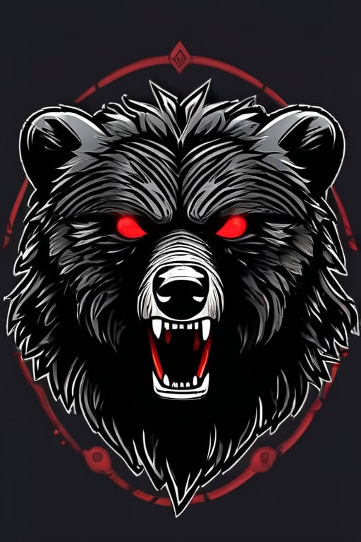 awesome logo of a hacker group using nordic symbols such as Grizzly bear, dark fur, RED eyes