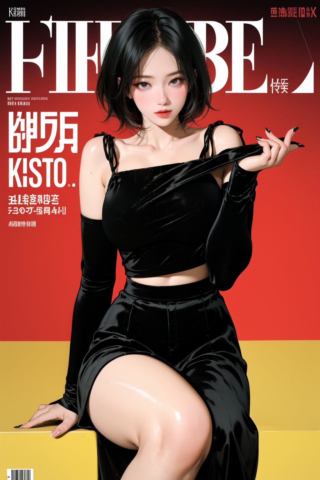 1girl, looking at viewer, thigh up body, kpop idol, styled outfit, on stage, professional lighting, different hairstyle, coloful, magazine cover, best quality, masterpiece,johyun,kmiu