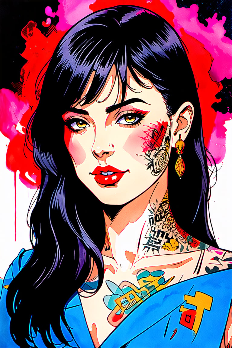 dark characteristics 50s style    Aiya   ,  (90s comic book artwork)  colored comic book panel  classic 90s style,  masterpiece   parted lips   runic tattoos   engineering ingenuity     (watercolor),  high resolution,  intricate details  4k  wallpaper  concept art,  watercolor on textured paper   Shivani 
