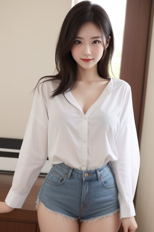 Create a sexy girlfriend wearing a white shirt