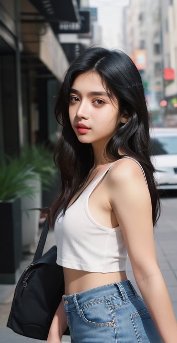 lovely cute young attractive indian teenage girl, big city girl, 18 years old, cute, an Instagram model, long black_hair, colorful hair, hot, dacing, wear black top, jeans,Indian,Insta Model,Model,Pakistani Model
