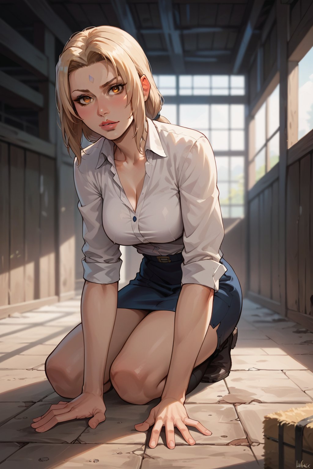 tsunade striking a powerful pose in an abandoned warehouse,
score_9, score_8_up, score_7_up,source_anime, high res image,masterpiece,best quality, clear skin,shiny hair,ultra detailed eyes