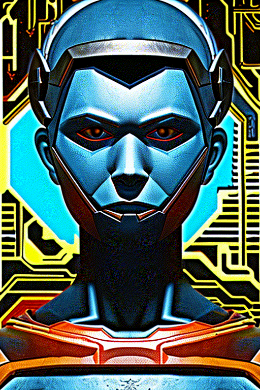 a cyborg of a old creepy man wearing a weird mask , with future SF cyborg costume,fantasy art,  intricate udetails, 8k,futer metallic design ,front-view ,cyborg design ,More Detail