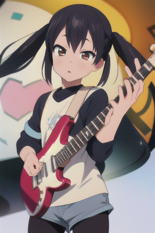 Absurd, high resolution, super detailed backgrounds, 1 girl, playing guitar,azusa nakano,Twintails,