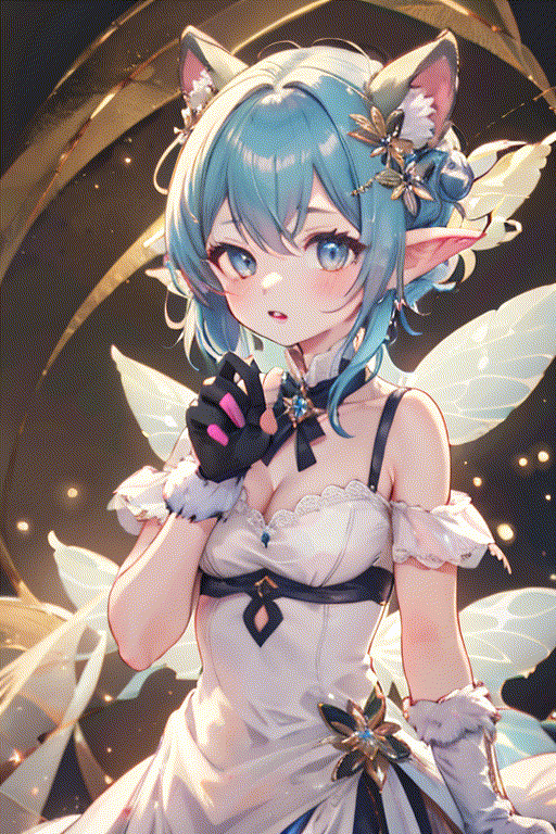 absurdres, highres, ultra detailed background,
1 girl, white dress, paw gloves,fairy