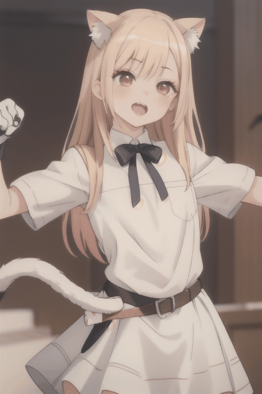 Ridiculous, high-resolution, ultra-detailed backgrounds,
1 girl, white dress, cat paw gloves, cat ears, dancing