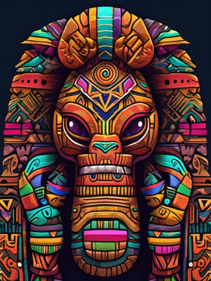 A symble of African totem, wierd (anmial), magical creature, ((tribal art)), ((folklore)), vibrant colour, intricately detailed, the design incorporates geometric patterns and (bold linework) to create a striking and powerful composition, dark background, 8k,screen photo of iphone, (no central symmetry), high_res, masterpiece