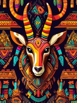 A symble of African totem, (antelope), magical creature, ((tribal art)), ((folklore)), vibrant colour, intricately detailed, the design incorporates geometric patterns and (bold linework) to create a striking and powerful composition, dark background, 8k,screen photo of iphone, (no central symmetry), high_res, masterpiece