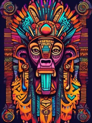 A symble of African totem, wierd (anmial), magical creature, ((tribal art)), ((folklore)), vibrant colour, intricately detailed, the design incorporates geometric patterns and (bold linework) to create a striking and powerful composition, dark background, 8k,screen photo of iphone, (no central symmetry), high_res, masterpiece