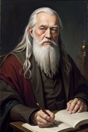 masterpiece, Albus Dumbledore, grey hair, old man with beard, best quality, oil painting style