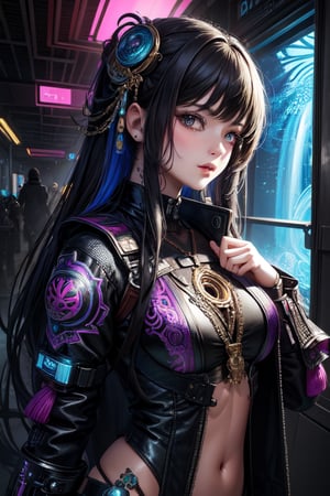 (masterpiece, top quality, best quality, official art, beautiful and aesthetic:1.2), (1girl), extreme detailed,(fractal art:1.3),colorful,highest detailed, cyberpunk
