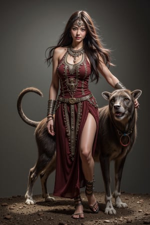 a shaman woman accompanying a strange animal, art by Caras Ionut, Ghoulish Gary Pullin