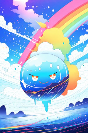 Poke Slime, fantasy world, thematic background, epic Instagram, artstation, contour, clouds, intricate detail, complementary colors, fantasy concept art, 8k resolution, deviantart masterpiece, paint dripping, rainbow skin, depth of field, style of Alena Aenami, vfx, splashes, lightning, light particles, electric, glitch fx,ExStyle