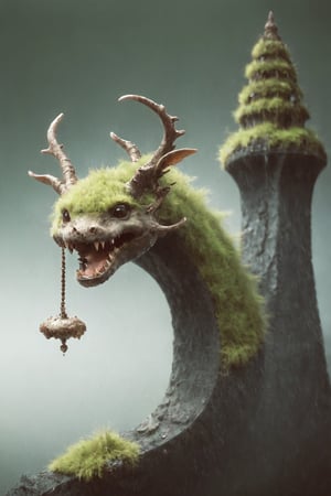style of David Mattingly, a cute small fluffy mammal dragon, nature themed, moss, mushrooms, Illustration, Character Design, Watercolor, Ink, thematic background, japan, ambient enviroment, epic, candystyle,xxmixgirl