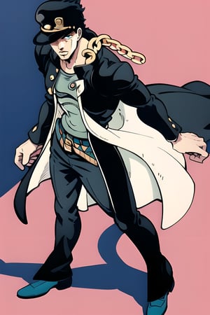 Jotaro, solo, hat, aqua eyes, 1boy, human, male, long coat, full body