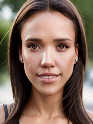 1girl, RAW, (best quality:1.17), (masterpiece:1.17), (semi realistic:1.17), contrast, Dappled Light, (intricate:1.3), photo portrait of (Jessica Alba:1.1) (skin texture), (film grain), scene from roy harper movie directed by michael bay, trending on Saatchi Art, (detailed eyes), (skin pores), (look at viewer), (high quality face), (high detailed face skin), (realistic iris), (realistic pupils), (realistic lighting:1.1),