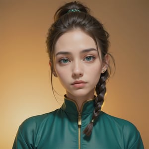 Protrait, photograph, androgynous hunnuman, oval jaw, delicate features, beautiful face, dreadlocked hair, long bangs, long ponytail, bright blue-green eyes, hindu art, Korean