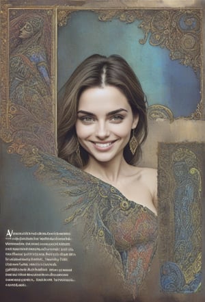 Voluptuous figure,  Ana De Armas,  smiling,  Ukraine, jonnzack_art_style, jonnzack_art_style textures, jonnzack_art_style comic page layout, jonnzack_art_style colors, jonnzack_art_style ornate intricate designs, jonnzack_art_style biomechanical, heavenly creature, jonnzack_art_style textures