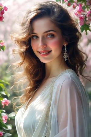  Raw, photorealistic, real, perfect skin, realistic photo of a 18-year-old girl with an extremely innocent face, divine eyes,  smooth hair, brown  tresses,   shy, embodying a gentle love goddess,   wearing full covered indian blouse,   in a garden, morning, cheerful, smiling, happy, surrounded by flowers &  fairy lights, looking up, a phenomenal image of sharp, perfect quality,   captured in beautyniji style.,Photorealistic, Beautiful woman,s_light, soft light from top