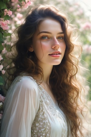  Raw, photorealistic, real, perfect skin, realistic photo of a 18-year-old girl with an extremely innocent face, divine eyes,  smooth hair, brown  tresses,   shy, embodying a gentle love goddess,   wearing full covered indian blouse,   in a garden, morning, cheerful, smiling, happy, surrounded by flowers &  fairy lights, looking up, a phenomenal image of sharp, perfect quality,   captured in beautyniji style.,Photorealistic, Beautiful woman,s_light, soft light from top