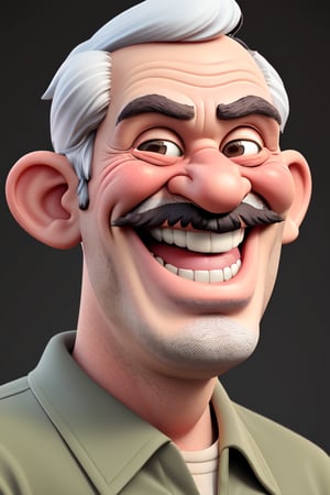 Caricature in the style of Tom Richmond of Mad Magazine | Closeup on the face of a weird old man excited to see us, he has a great big smile. mustache and beard.  3DMM_V11, 