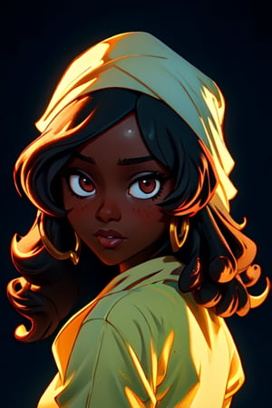 (best quality, masterpiece), 1girl, dj, dark skin, curly hair, hijab, backlighting,