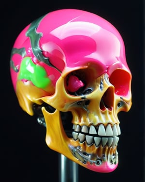 art by yashitomo nara, a transparent epoxy  resin   head,((a transparent head with a  neon pink Candy scull  visible inside the transparent head neon colors )), viewed from front,looking at the viwer,, vibrent strong colours, stunning colours,beautiful , hyper-realistic oil painting,neon vibrant colors,   chiarascuro lighting, a telephoto shot, 1000mm lens,  ,more detail visible vibrent scull )), transparent,