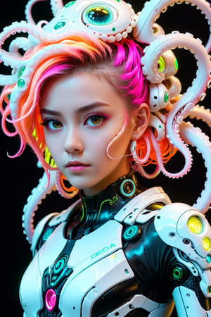 4K resalotion ,close-up, (masterpiece), ( heavy  white   detaild mecha armour),  , ((neon   )),((1 girl with tentacle hair )),tentacle hair , highly detaild neon tentacles engulfing the face,   ,  ,octopus ,(highly detaild armour ),perfect face,  tentacles around the face, ,front view , heavy armour ,,, facing the viewer ,   strong neon colours,  ,  ,short    ,     , , futuristic ,full body ,,  wearing  , sci-fi, mecha     armour   , simple   background ,  , realistic animi girl ,more detail XL  , 