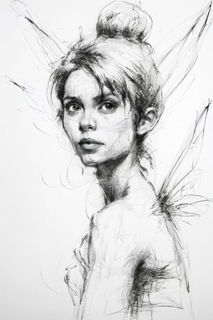 Disney Tinkerbell, full body, charcoal rough sketch, art by agnes cecile