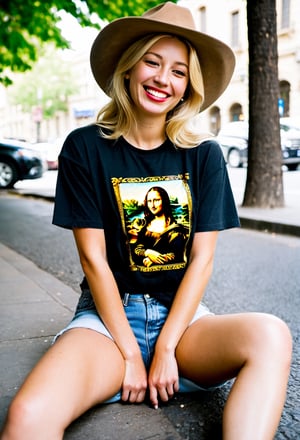 Candid Street photo. Shot from the ground up of a happy blonde woman, cowboy hat, natural relaxed pose, sitting on the pavement, wearing a T-Shirt with Mona Lisa. Style by J.C. Leyendecker. Canon 5d Mark 4, Kodak Ektar, 35mm
BREAK
Candid street photography. Shot from the ground a cheerful blonde woman, cowboy hat, sitting casually on the pavement in a relaxed pose, wearing a T-shirt featuring the Mona Lisa.
BREAK
Casual street scene. A happy blonde woman captured from ground, cowboy hat, sitting naturally on the pavement in a T-shirt adorned with the Mona Lisa, exuding a relaxed vibe.
BREAK
Street candid shot. A blonde woman in cowboy hat Shot from the ground, sitting comfortably on the pavement, radiating happiness in a Mona Lisa T-shirt.
BREAK
Candid street photo. shot from below A cheerful blonde woman, cowboy hat, sitting on the pavement in a natural, relaxed manner, wearing a T-shirt with the Mona Lisa on it.
BREAK
Urban candid photo. Below angle of a happy blonde woman, cowboy hat, sitting relaxed on the pavement, sporting a T-shirt with a Mona Lisa print.